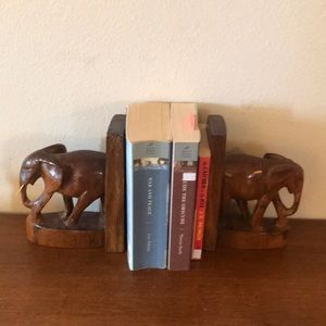 Beautiful elephant hand carved wood bookends